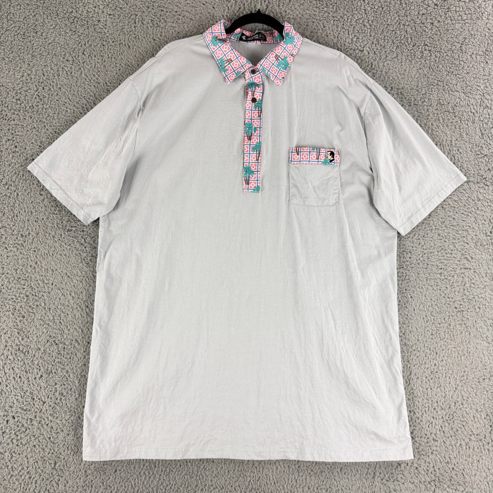 Nation Golf Co Polo Shirt Mens 4XL Gray Tropical Palm Tree Graphic Pocket Golf